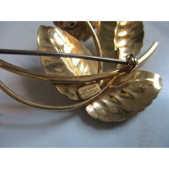 Vintage Forstner Sterling Silver Gold Vermeil Drooping Rose Brooch - Picture 6 of 6